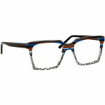 Herrenbrille Johann von Goisern JA032 mit eckigem Rahmen in buntem Design aus Braun-, Blau- und Schwarz-Weiß-Tönen.
