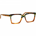 Herrenbrille Johann von Goisern JA032 mit eckiger Fassung in braun-gelbem Muster und markantem Design.
