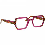 Unisexbrille Johann von Goisern JA033 mit rechteckigem Rahmen, kräftigen Farben in Pink und Musterakzenten an den Bügeln.