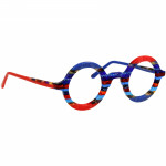 Unisexbrille Johann von Goisern JA034 mit runder Fassung in lebhaften Rot-, Blau- und Streifenmustern.