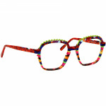 Damenbrille Johann von Goisern JA036 mit sechseckigem Rahmen, mehrfarbigen Streifen und auffälligem Design.