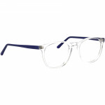 Unisexbrille Johann von Goisern JC201 mit transparentem Rahmen und dunkelblauen Bügeln, modern und stilvoll.