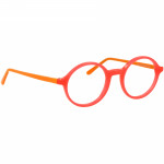 Unisexbrille Johann von Goisern JC202 mit rundem, orange-rotem Rahmen und flexiblen Bügeln in lebhaftem Design.