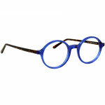Unisexbrille Johann von Goisern JC202 mit runden blauen Fassungen und dunklen Bügeln in Schildpatt-Optik.
