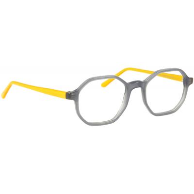 Unisexbrille Johann von Goisern JC203 mit achteckigem grauem Rahmen und gelben Bügeln, modisch und auffällig gestaltet.