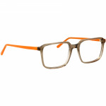 Unisexbrille Johann von Goisern JC204 mit rechteckigem, transparentem Rahmen und orangen Bügeln.
