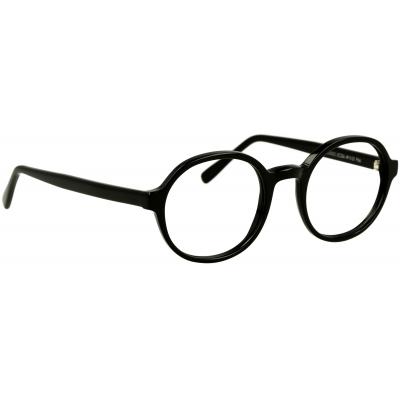 Schwarze, runde Unisexbrille Johann von Goisern JC206 mit glänzendem Rahmen und schlanken Bügeln.
