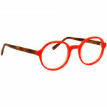 Unisexbrille Johann von Goisern JC206 mit rundem, rotem Rahmen und braunen Bügeln aus hochwertigem Material.
