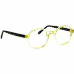 Unisexbrille Johann von Goisern JC206 mit runden, gelben Rahmen und schwarzen Bügeln mit Punktmuster.