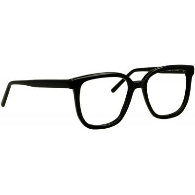 Schwarze Unisexbrille Johann von Goisern JC207 mit rechteckigem Rahmen und modernen breiten Bügeln, seitliche Ansicht.