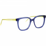 Unisexbrille Johann von Goisern JC207 mit quadratischem Rahmen in Blau und gelben Bügeln aus leichtem, hochwertigem Material.
