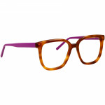 Unisexbrille Johann von Goisern JC207 mit runder, braun gemusterter Front und violetten Bügeln, stilvoll und modern.