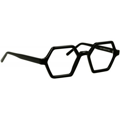 Schwarze Unisexbrille Johann von Goisern JC208 mit geometrischer, sechseckiger Rahmenform.