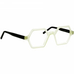 Unisexbrille Johann von Goisern JC208 mit sechseckigem Rahmen, transparentem Design und schwarzen Bügeln.