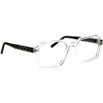 Herrenbrille Johann von Goisern JC209 mit transparentem Rahmen und schwarz gemusterten Bügeln, modernes eckiges Design.
