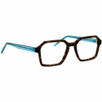 Herrenbrille Johann von Goisern JC209 mit achteckigem Rahmen, braunem Muster und blauen Bügeln.