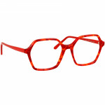 Damenbrille Johann von Goisern JC211 mit hexagonaler roter Fassung und schmalen Bügeln, modernes und stilvolles Design.
