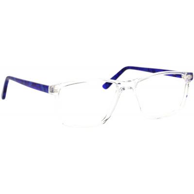 Herrenbrille Johann von Goisern JC212 mit rechteckiger Form, transparentem Rahmen und blauen Bügeln.