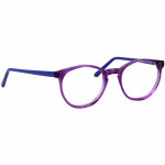 Unisexbrille Johann von Goisern JC213 mit runder lila Fassung und blauen Bügeln, modernes Design für jeden Anlass.