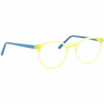 Unisexbrille Johann von Goisern JC213 mit rundem Rahmen in Gelb und blauen Bügeln, stilvolles Design für jeden Anlass.