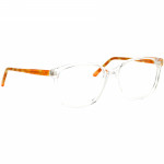 Unisexbrille Johann von Goisern JC214 mit transparentem Rahmen und orangefarbenen Bügeln, modernes und leichtes Design.