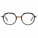 Damenbrille Colibris Lara, rundes Gestell in Schwarz und Gold, modernes Design, Ansicht von vorn