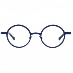 Runde Unisexbrille Colibris Lola in Dunkelblau mit leichtem Gestell, frontale Ansicht.