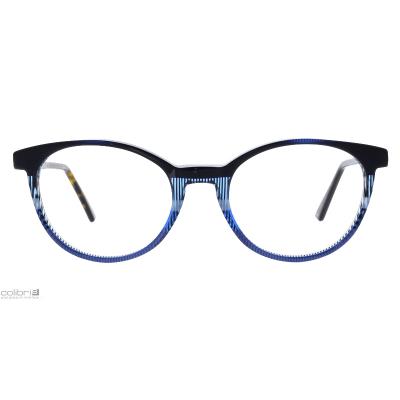 Damenbrille Colibris Marie mit rundem blau-schwarzen Gestell, Ansicht von vorne.