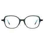 Damenbrille Colibris Patti mit eckigem Rahmen in Dunkelgrau und blauen Akzenten, frontal abgebildet.
