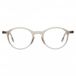 Runde Damenbrille Colibris Pedro in transparentem Beige, frontal präsentiert auf weißem Hintergrund.