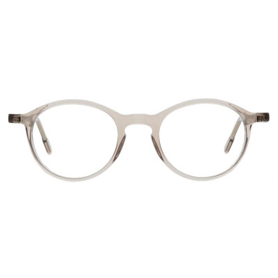 Runde Damenbrille Colibris Pedro in transparentem Beige, frontal präsentiert auf weißem Hintergrund.