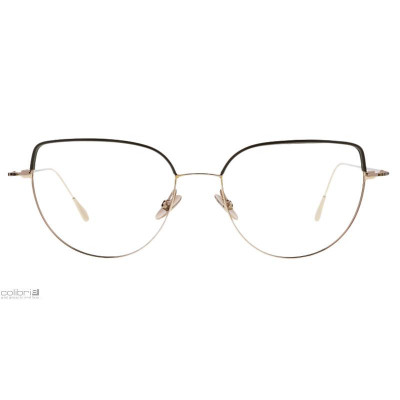 Damenbrille Colibris Skara, filigrane Cateye-Fassung in Schwarz und Gold, Frontansicht.